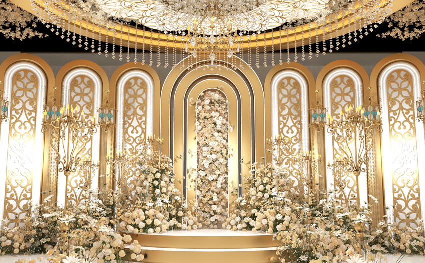 博湖香槟色调婚礼堂效果展示